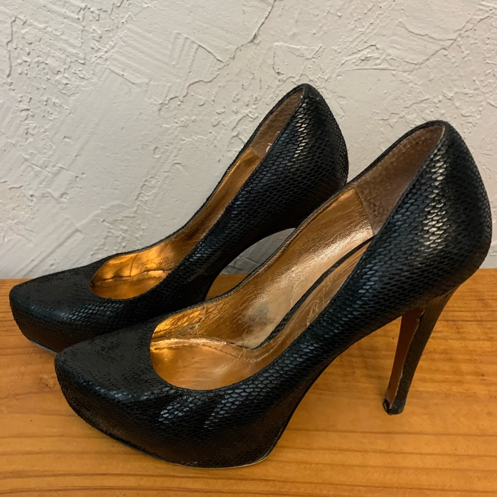 BCBG Generation Parade Black Snake Leather Pumps